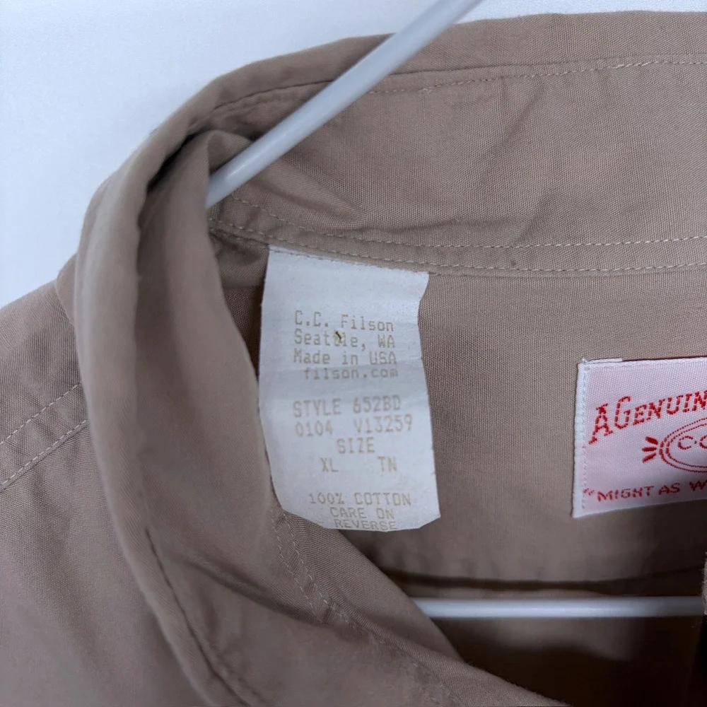 Vintage 2004 CC Filson Button Up Shirt XL Khaki Beige Delta Wings USA Made 652BD - Picture 7 of 8